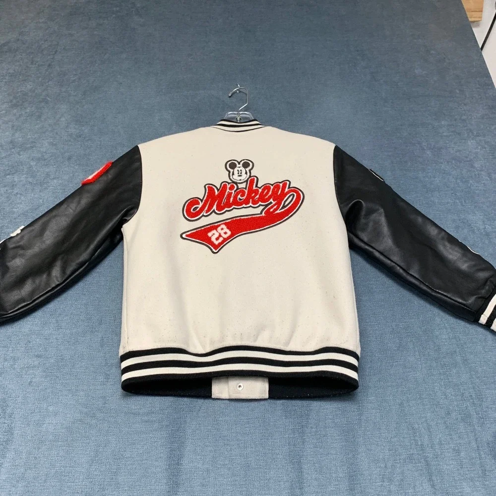 Forever 21 Disney Mickey & Friends Varsity Jacket Kids 9/10 White Black Pockets